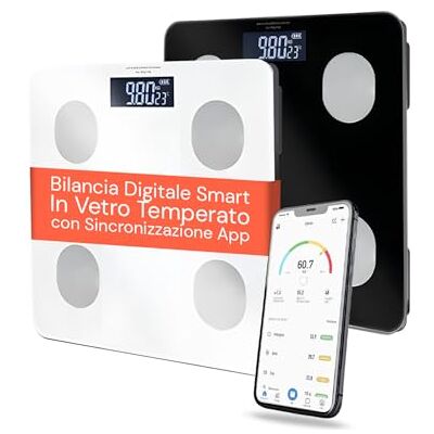 Wintem Smart digital våg i härdat glas med app för fullständig kroppsanalys, stor LCD-skärm, steg-på-teknik och fleranvändarfunktion för familjens viktkontroll Wintem Smart digital våg i härdat glas med app för fullständig kroppsanalys, stor LCD-skärm, steg-på-teknik och fleranvändarfunktion för familjens viktkontroll