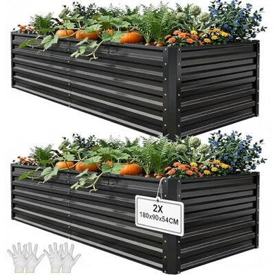 YITAHOME Uppsättning av 2 upphöjda bäddar metall 180 x 90 x 60 cm, hög rabattsats av tjock zink-aluminium-magnesium rostfritt stål metall, upphöjda rabatter för trädgård med stödstång och handskar för YITAHOME Uppsättning av 2 upphöjda bäddar metall 180 x 90 x 60 cm, hög rabattsats av tjock zink-aluminium-magnesium rostfritt stål metall, upphöjda rabatter för trädgård med stödstång och handskar för