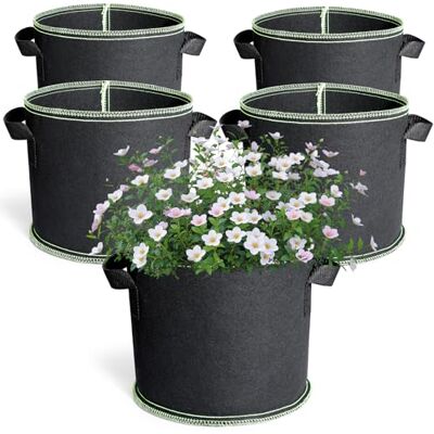 Romon Växtpåse, tygkruka 11 l (3 gallon), växtväska i fleece med handtag, växtpåsar växande väska, för grönsaker, blommor, frukt, växthus och trädgård (5 stycken) Romon Växtpåse, tygkruka 11 l (3 gallon), växtväska i fleece med handtag, växtpåsar växande väska, för grönsaker, blommor, frukt, växthus och trädgård (5 stycken)