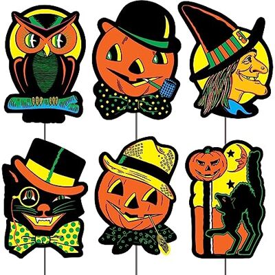 Beistle 6 delar 32,4 cm x 25,4 cm korrugerad plast vintage halloween gårdsskyltar med metallinsatser, retro höst gräsmatta dekor för utomhusbruk, tillverkad i USA sedan 1900, orange/gul/svart/grön Beistle 6 delar 32,4 cm x 25,4 cm korrugerad plast vintage halloween gårdsskyltar med metallinsatser, retro höst gräsmatta dekor för utomhusbruk, tillverkad i USA sedan 1900, orange/gul/svart/grön