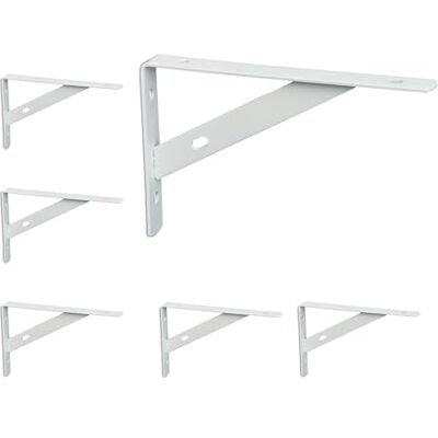Relaxdays Hyllhållare i set om 6, hyllhållare för vägg, hyllvinkel metall, väggkonsol, HBT: 9,5 x 1,5 x 15 cm, vit Relaxdays Hyllhållare i set om 6, hyllhållare för vägg, hyllvinkel metall, väggkonsol, HBT: 9,5 x 1,5 x 15 cm, vit