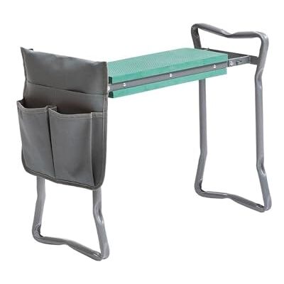 Avilia Vikbar trädgårdsstol Pall med verktygsväska, 2 positioner, hopfällbar, av järn och Oxford-tyg, 60 x 49 x 27,5 cm, grå och grön Avilia Vikbar trädgårdsstol Pall med verktygsväska, 2 positioner, hopfällbar, av järn och Oxford-tyg, 60 x 49 x 27,5 cm, grå och grön