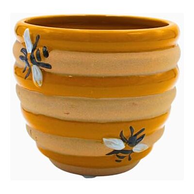 Dekohelden24 Dekohjälten24 blomkruka, planteringskruka, blomkruka, blomkruka, växtkruka, bikruka, honungskruka, ytterkruka i bikupa av keramik, motiv: bi i gult och beige, L/B/H 12 x 12 x 10 cm. Dekohelden24 Dekohjälten24 blomkruka, planteringskruka, blomkruka, blomkruka, växtkruka, bikruka, honungskruka, ytterkruka i bikupa av keramik, motiv: bi i gult och beige, L/B/H 12 x 12 x 10 cm.