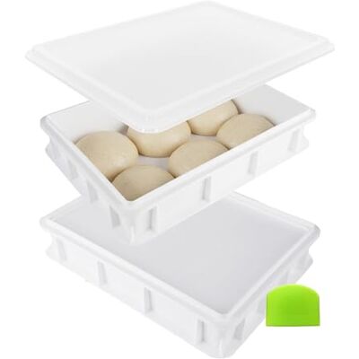 Relaxdays pizzadeglåda 2 st med lock, stapelbar plastförvaring, 7 x 40 x 30 cm, vit Relaxdays pizzadeglåda 2 st med lock, stapelbar plastförvaring, 7 x 40 x 30 cm, vit