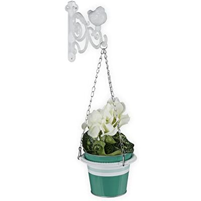 Relaxdays Blomampelhållare vägg, vintage-look, för blomkruka Ø 12 cm, väggblomhållare metall, blomkrok, vit, gjutjärn Relaxdays Blomampelhållare vägg, vintage-look, för blomkruka Ø 12 cm, väggblomhållare metall, blomkrok, vit, gjutjärn