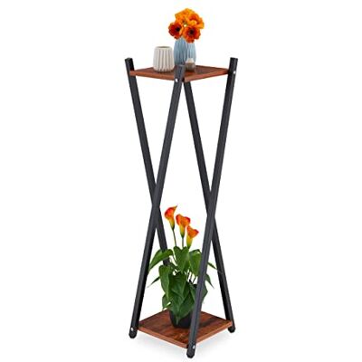 Relaxdays Blomställ, 2 våningar i träutseende, metall/MDF, modern blompall, HBT: 99 x 29 x 29 cm, svart/mörkbrun Relaxdays Blomställ, 2 våningar i träutseende, metall/MDF, modern blompall, HBT: 99 x 29 x 29 cm, svart/mörkbrun