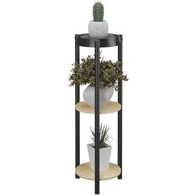 Relaxdays Växtställ rund, 3 hyllor, blomstativ för inomhus, HBT: 71 x 24 x 24 cm, blomhylla, metall, svart/natur Relaxdays Växtställ rund, 3 hyllor, blomstativ för inomhus, HBT: 71 x 24 x 24 cm, blomhylla, metall, svart/natur