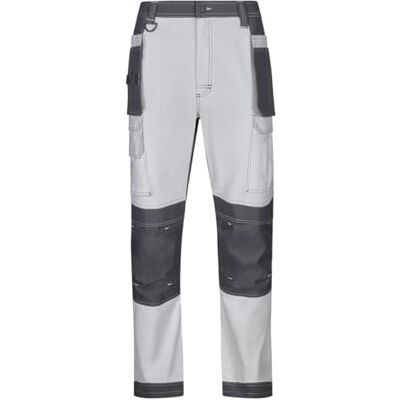 VELILLA 103019S, stretchbyxor i canvas med flytande fickor, vit och grå, storlek 3XL, Vit och grå, 3XL VELILLA 103019S, stretchbyxor i canvas med flytande fickor, vit och grå, storlek 3XL, Vit och grå, 3XL