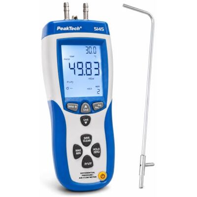 PeakTech 2-i-1 differenstryckmätare och lufthastighetsmätare med pitotrör, differenstryckmanometer med USB, luftmassa och lufttemperatur PeakTech 2-i-1 differenstryckmätare och lufthastighetsmätare med pitotrör, differenstryckmanometer med USB, luftmassa och lufttemperatur