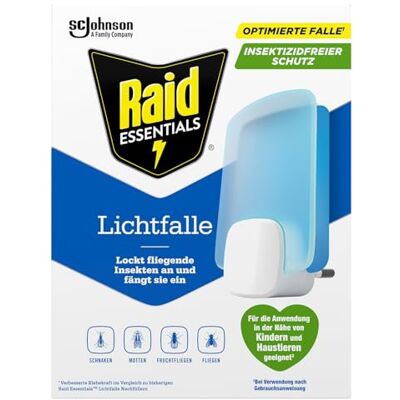 Raid Essentials LED-ljusfälla för flugor, fruktflugor och mal, 24/7 skydd, insekticidfri, familjevänlig, luktfri och utan rester, för inomhusbruk, 1 ljusfälla och 1 påfyllningspaket Raid Essentials LED-ljusfälla för flugor, fruktflugor och mal, 24/7 skydd, insekticidfri, familjevänlig, luktfri och utan rester, för inomhusbruk, 1 ljusfälla och 1 påfyllningspaket