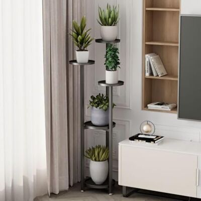 GarveeLife Modern, 120 cm hög metallväxthylla – flerstegshörnväxtstativ med halkfria fötter – för stora och små krukväxter i vardagsrum, kontor, balkong – svart – 120 cm hög GarveeLife Modern, 120 cm hög metallväxthylla – flerstegshörnväxtstativ med halkfria fötter – för stora och små krukväxter i vardagsrum, kontor, balkong – svart – 120 cm hög