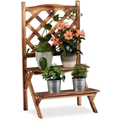 Relaxdays Blomställ med spaljé, 2-nivåer växtstativ, trähylla, HWD: 89 x 51 x 40 cm, flammig Relaxdays Blomställ med spaljé, 2-nivåer växtstativ, trähylla, HWD: 89 x 51 x 40 cm, flammig