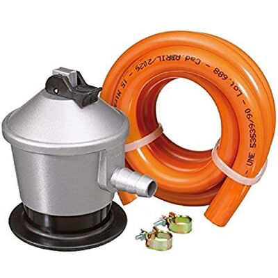 S&M slang 1,5 m + 2 slanghållare set reguller båge med säkerhetsventil, grå/orange, standard S&M slang 1,5 m + 2 slanghållare set reguller båge med säkerhetsventil, grå/orange, standard