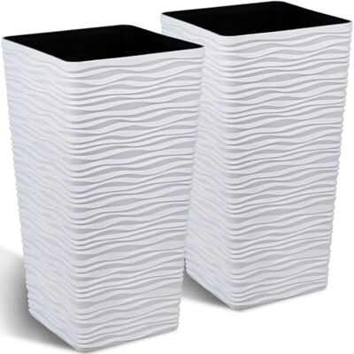 Worth Garden höga fyrkantiga planterare 56 cm för utomhusväxter inomhus träd uppsättning av 2 stora vita blomkrukor främre veranda modern matt vågig finish dekorativ 7 gallon behållare hem balkong Worth Garden höga fyrkantiga planterare 56 cm för utomhusväxter inomhus träd uppsättning av 2 stora vita blomkrukor främre veranda modern matt vågig finish dekorativ 7 gallon behållare hem balkong