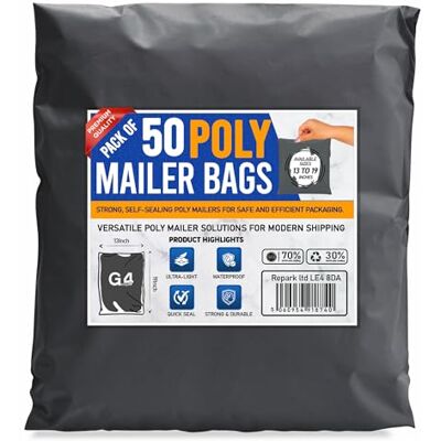 G4GADGET 50 x grå postväskor 33 x 45 cm Kraftiga portopåsar för paket självförseglande vattentät plast fraktväskor för vintage kläder och förpackning G4GADGET 50 x grå postväskor 33 x 45 cm Kraftiga portopåsar för paket självförseglande vattentät plast fraktväskor för vintage kläder och förpackning