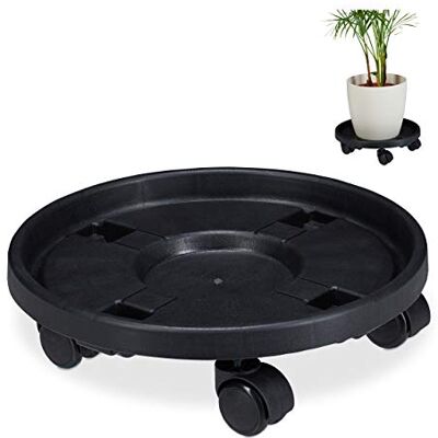 Relaxdays Växtroller rund, set om 2, Ø 35,5 cm, blomkruksunderlägg med hjul, plast, inomhus och utomhus, svart Relaxdays Växtroller rund, set om 2, Ø 35,5 cm, blomkruksunderlägg med hjul, plast, inomhus och utomhus, svart