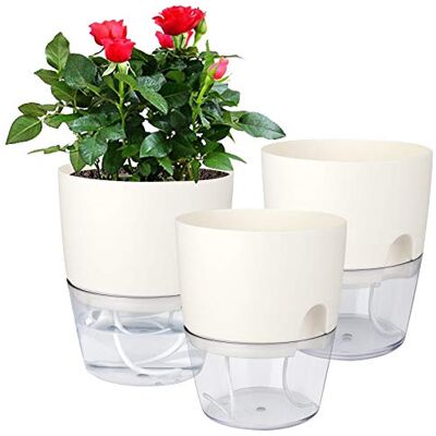 Vanavazon 15 cm självvattnande planteringskrukor för inomhusväxter, 3-pack afrikanska violetta krukor med vekelrep – vit Vanavazon 15 cm självvattnande planteringskrukor för inomhusväxter, 3-pack afrikanska violetta krukor med vekelrep – vit