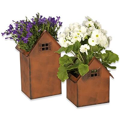 Hoberg Blomkrukor i rostlook – set om 2 väderbeständiga fyrkantiga planteringskrukor i husdesign i 2 storlekar Perfekt som dekoration för trädgård, damm, balkong, ytterdörr och entré för Hoberg Blomkrukor i rostlook – set om 2 väderbeständiga fyrkantiga planteringskrukor i husdesign i 2 storlekar Perfekt som dekoration för trädgård, damm, balkong, ytterdörr och entré för