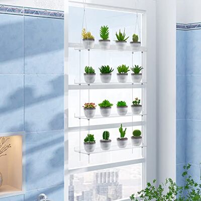 OtNiap Genomskinliga hängande fönsterväxthyllor, inomhusfönster vägghängande växtstativ blomdisplay, blomkruka organiserare förvaring för fönster odla örter, mikrogröna, suckulenter, blomma (4 lager) OtNiap Genomskinliga hängande fönsterväxthyllor, inomhusfönster vägghängande växtstativ blomdisplay, blomkruka organiserare förvaring för fönster odla örter, mikrogröna, suckulenter, blomma (4 lager)