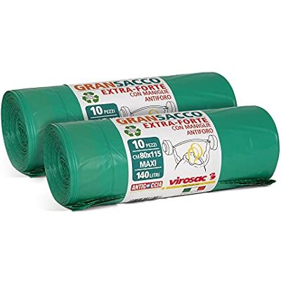 VIROSAC trädgårdsväska, robust, idealisk för trädgården med praktiska handtag – 20 gröna påsar 80 x 115 cm VIROSAC trädgårdsväska, robust, idealisk för trädgården med praktiska handtag – 20 gröna påsar 80 x 115 cm