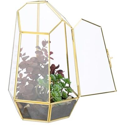Relaxdays Växtterrarium, glas och koppar, HBT: 26 x 18 x 15 cm, glaslåda kaktusar och mossa, geometrisk, fönsterbräda, guld Relaxdays Växtterrarium, glas och koppar, HBT: 26 x 18 x 15 cm, glaslåda kaktusar och mossa, geometrisk, fönsterbräda, guld