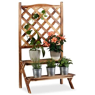 Relaxdays Blomställ med spaljé, 2-nivåer växtstativ, trähylla, HWD: 109 x 61 x 40 cm, flammig Relaxdays Blomställ med spaljé, 2-nivåer växtstativ, trähylla, HWD: 109 x 61 x 40 cm, flammig