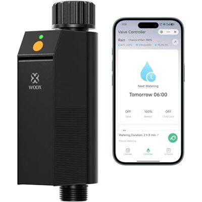Woox Smart WiFi-bevattningsprogrammerare, ingen hubb krävs 2,4 GHz bevattningsregulator, app/röststyrning, IP65 vattentät automatisk bevattningstimer med regnfördröjning och manuell bevattning Woox Smart WiFi-bevattningsprogrammerare, ingen hubb krävs 2,4 GHz bevattningsregulator, app/röststyrning, IP65 vattentät automatisk bevattningstimer med regnfördröjning och manuell bevattning