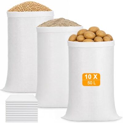 Romon 10 avfallspåsar 55 x 95 cm – stor väska i polypropen vit – Återanvändbara trädgårdspåsar 50 kg för byggarbetsplats, sand, jord, grus Romon 10 avfallspåsar 55 x 95 cm – stor väska i polypropen vit – Återanvändbara trädgårdspåsar 50 kg för byggarbetsplats, sand, jord, grus
