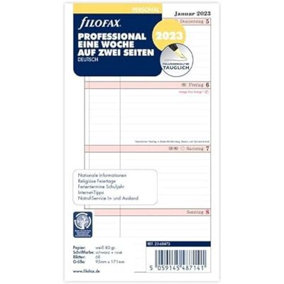 Filofax Personal Professional 1 vecka på 2 sidor (tyska) 2023, 23-68475, vit/rosa Filofax Personal Professional 1 vecka på 2 sidor (tyska) 2023, 23-68475, vit/rosa