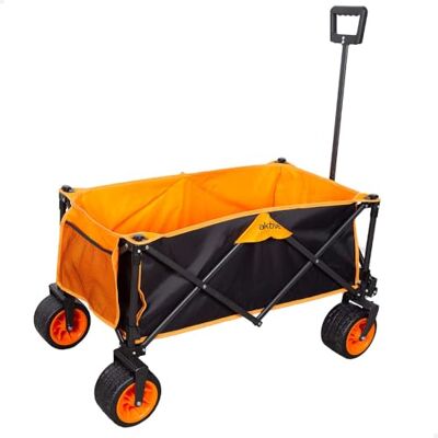 AKTIVE Vikbar transportvagn, strand, trädgård, camping, upp till 100 kg, robusta 360 graders roterande hjul med bromsar, multivinkelhandtag, med ficka, med överdrag, svart och orange AKTIVE Vikbar transportvagn, strand, trädgård, camping, upp till 100 kg, robusta 360 graders roterande hjul med bromsar, multivinkelhandtag, med ficka, med överdrag, svart och orange