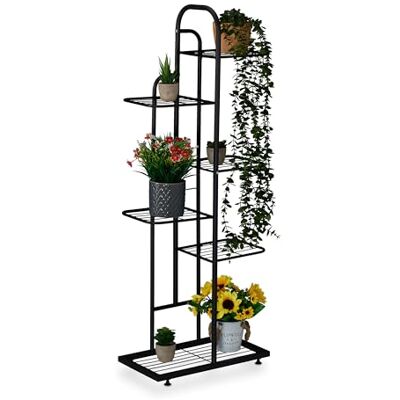 Relaxdays Blomhylla, 6 hyllor för upp till 7 blom- och växtkrukor, metall, växttrappa, 109,5 x 44 x 22 cm, svart Relaxdays Blomhylla, 6 hyllor för upp till 7 blom- och växtkrukor, metall, växttrappa, 109,5 x 44 x 22 cm, svart