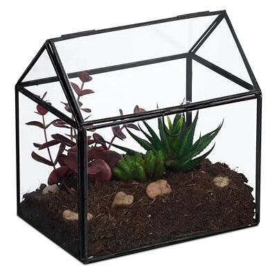 Relaxdays Växtterrarium, glas och tenn, dekorativt glashus för kaktusar och mossa, glaslåda för fönsterbräda, svart Relaxdays Växtterrarium, glas och tenn, dekorativt glashus för kaktusar och mossa, glaslåda för fönsterbräda, svart