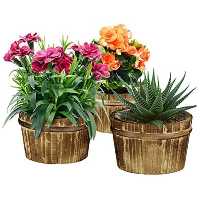 Relaxdays Träblomkruka, set om 3, trädgårdsdekoration för plantering, balkong och fönsterbräda, H x D: 10 x 16 cm, ytterkruka, brun Relaxdays Träblomkruka, set om 3, trädgårdsdekoration för plantering, balkong och fönsterbräda, H x D: 10 x 16 cm, ytterkruka, brun