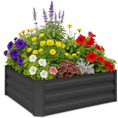Relaxdays Kvadratisk köksträdgård, galvaniserad metall, för blommor, växter och grönsaker, HxBxD: 30 x 90 x 90 cm, utomhuskruka Relaxdays Kvadratisk köksträdgård, galvaniserad metall, för blommor, växter och grönsaker, HxBxD: 30 x 90 x 90 cm, utomhuskruka