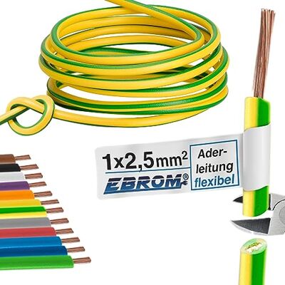 EBROM Ledarledning – enkel laddare flexibel – PVC-kabel – H07V-K 2,5 mm² – färg: grön gul 10m/15m/20m/25m/30m/35m/40m/45m/55m/60m till 100 m fritt valbar EBROM Ledarledning – enkel laddare flexibel – PVC-kabel – H07V-K 2,5 mm² – färg: grön gul 10m/15m/20m/25m/30m/35m/40m/45m/55m/60m till 100 m fritt valbar