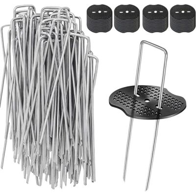 KOOSREEL Kraftiga trädgårdspinnar i metall – 50-pack, 150 mm membranpinnar + buffertbrickor för ogräsbekämpning tyg och konstgräs KOOSREEL Kraftiga trädgårdspinnar i metall – 50-pack, 150 mm membranpinnar + buffertbrickor för ogräsbekämpning tyg och konstgräs