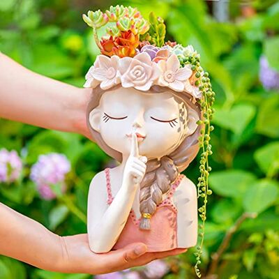 Snowy sunday Adorable Large Girl face Planter Cute Big Succulent Pot with Drainage Hole Tall Lady Head Planter Resin Flower Pot Decorative vase for Plants Snowy sunday Adorable Large Girl face Planter Cute Big Succulent Pot with Drainage Hole Tall Lady Head Planter Resin Flower Pot Decorative vase for Plants