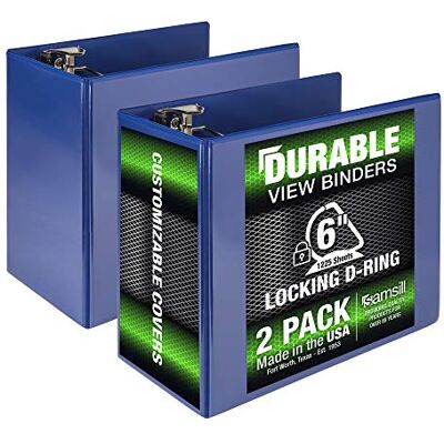 Samsill Hållbar 15 cm pärm, tillverkad i USA, låsande D-ring anpassningsbar klar vy pärm, blå, 2-pack, var och en rymmer 1225 sidor Samsill Hållbar 15 cm pärm, tillverkad i USA, låsande D-ring anpassningsbar klar vy pärm, blå, 2-pack, var och en rymmer 1225 sidor