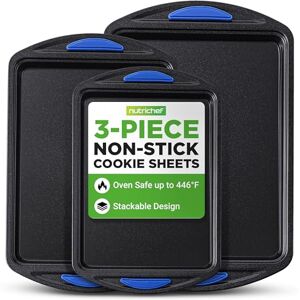 Nutrichef 3-delat set med bakpannor – PFOA, PFOS, PTFE fri flexibel nonstick kolstål bakningsredskap set – hem kök bakplåt kakplåt stapelbar bakplåt set med blå silikonhandtag Nutrichef 3-delat set med bakpannor – PFOA, PFOS, PTFE fri flexibel nonstick kolstål bakningsredskap set – hem kök bakplåt kakplåt stapelbar bakplåt set med blå silikonhandtag