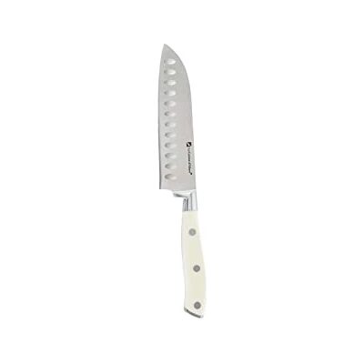 Albert De Thiers L'Irresistible Santokukniv 14,5 cm blad i rostfritt stål Ergonomiskt vitt ABS-handtag med 3 nitar PVC-skydd bekvämt grepp elegant design Albert De Thiers L'Irresistible Santokukniv 14,5 cm blad i rostfritt stål Ergonomiskt vitt ABS-handtag med 3 nitar PVC-skydd bekvämt grepp elegant design