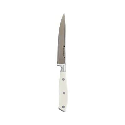 Albert De Thiers , Acot005003, den oemotståndliga, 12,7 cm användbara kökskniv, 3Cr13 rostfritt stål, vit Abs handtag + 3 nitar, PVC-skydd på bladet Albert De Thiers , Acot005003, den oemotståndliga, 12,7 cm användbara kökskniv, 3Cr13 rostfritt stål, vit Abs handtag + 3 nitar, PVC-skydd på bladet