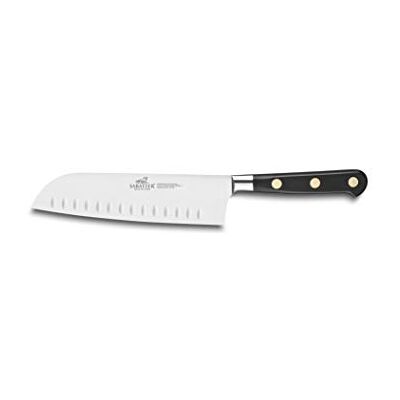 Sabatier Ideal Santokukniv, 100% Smidd, 18 Cm, Blad Med Rillor I Rostfritt Stål Och Nitar I Mässing, Idealisk För Att Finhacka, Skiva Och Hacka Med Precision, Tillverkad I Frankrike Sabatier Ideal Santokukniv, 100% Smidd, 18 Cm, Blad Med Rillor I Rostfritt Stål Och Nitar I Mässing, Idealisk För Att Finhacka, Skiva Och Hacka Med Precision, Tillverkad I Frankrike