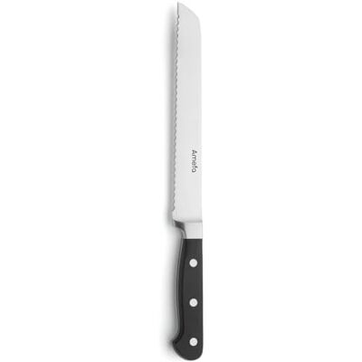 Amefa Premium brödkniv med tandad kant vass professionell kniv för bröd, bröd och bakverk handtag svart nitad frukostkniv Amefa Premium brödkniv med tandad kant vass professionell kniv för bröd, bröd och bakverk handtag svart nitad frukostkniv