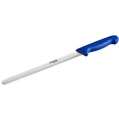 Thermohauser termohauskonditormesser (stål, rostfri), ensidig vågslip, med blått plasthandtag, blad 26 cm Thermohauser termohauskonditormesser (stål, rostfri), ensidig vågslip, med blått plasthandtag, blad 26 cm