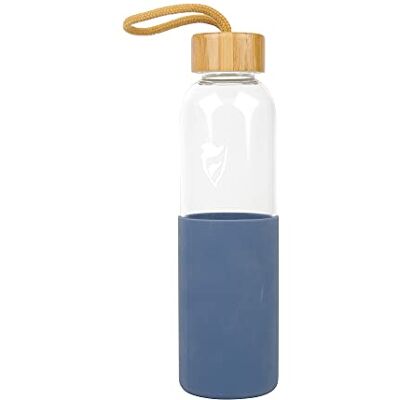 Birambeau Glasflaska 550 ml vattenflaska i glas återanvändbar flaska blått silikonskydd Birambeau Glasflaska 550 ml vattenflaska i glas återanvändbar flaska blått silikonskydd