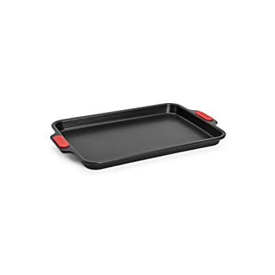 Woll Bakeware Fyrkantig bakplåt, 33 x 23 cm, med värmebeständiga silikonhandtag upp till 230 °C, PFAS-fri, non-stick beläggning i två lager, aluminiserat stål, svart Woll Bakeware Fyrkantig bakplåt, 33 x 23 cm, med värmebeständiga silikonhandtag upp till 230 °C, PFAS-fri, non-stick beläggning i två lager, aluminiserat stål, svart