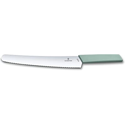 Victorinox Swiss Modern bröd- och konditorkniv med tandad kant, 26 cm långt blad av rostfritt stål, ergonomiskt plasthandtag, blå Victorinox Swiss Modern bröd- och konditorkniv med tandad kant, 26 cm långt blad av rostfritt stål, ergonomiskt plasthandtag, blå