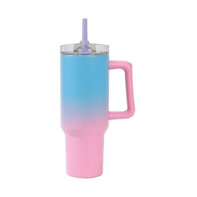 IDRINK Tumbler resevattenflaska isolerad 1,2 l med handtag och sugrör (rosa/blå) IDRINK Tumbler resevattenflaska isolerad 1,2 l med handtag och sugrör (rosa/blå)