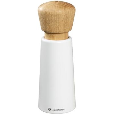 Zassenhaus Norderney, lackerat bokträ, kvarnhuvud av ek, steglöst justerbar högpresterande keramisk kvarn, kryddkvarn för peppar, salt och örter, 18 cm, vit Zassenhaus Norderney, lackerat bokträ, kvarnhuvud av ek, steglöst justerbar högpresterande keramisk kvarn, kryddkvarn för peppar, salt och örter, 18 cm, vit