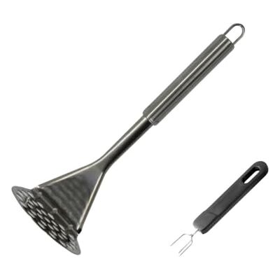 FACKELMANN 9932550 duo manuell purépress och potatisgaffel, potatispress, potatispinnar, rostfritt stål, plast, silver, svart, 25,5 x 8,3 x 8 cm FACKELMANN 9932550 duo manuell purépress och potatisgaffel, potatispress, potatispinnar, rostfritt stål, plast, silver, svart, 25,5 x 8,3 x 8 cm